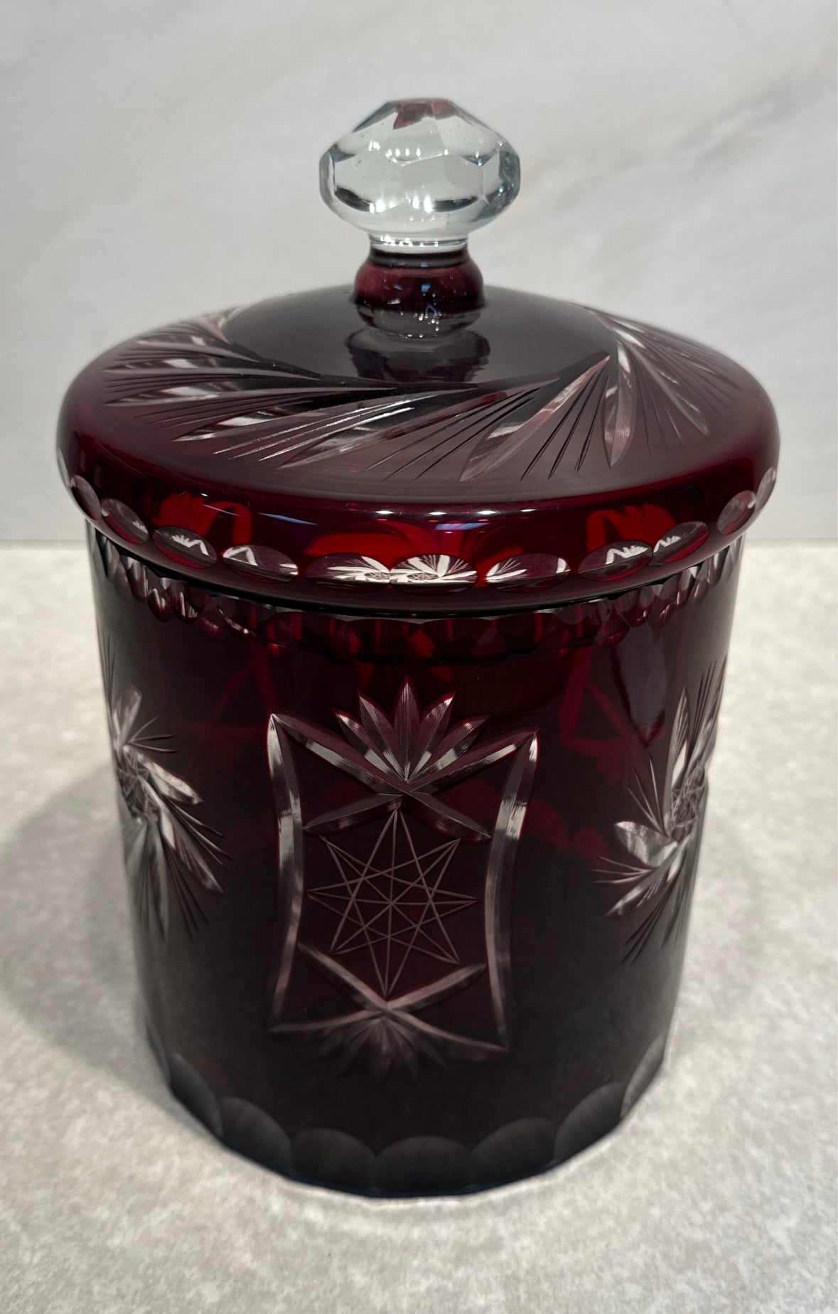 Red Cut to Clear Red Covered Jar