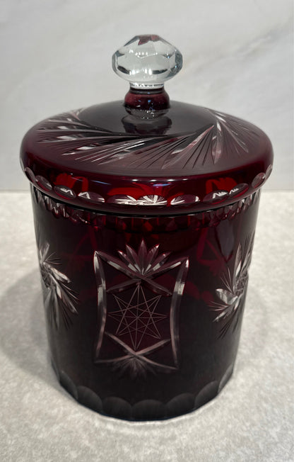 Red Cut to Clear Red Covered Jar