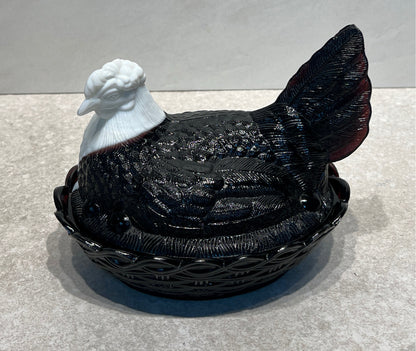 Covered Amethyst & White Slag Hen