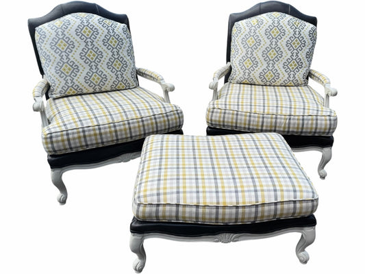 Set of 2 Ethan Allen Chairs And Ottoman