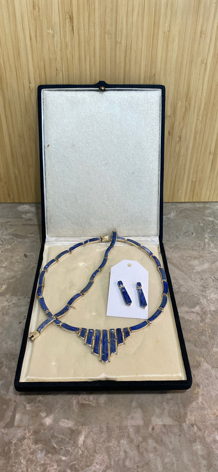 Sterling Sliver Lapis Necklace, Earrings, Bracelet Set
