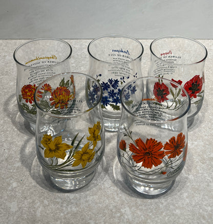 Set of 5 Floral GLasses