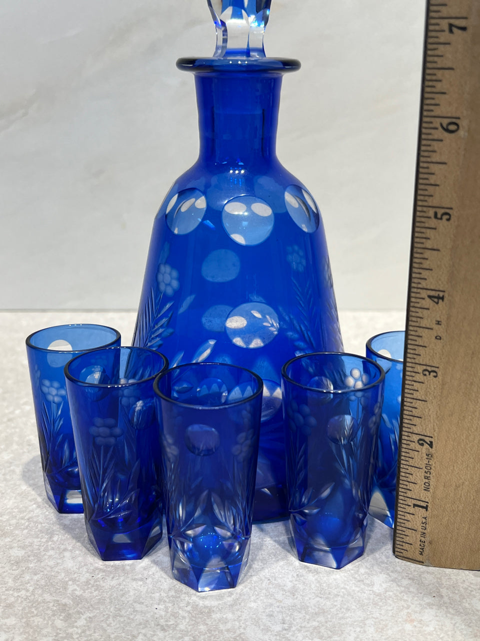 Bohemian Cut to Clear Decanter and Glasses
