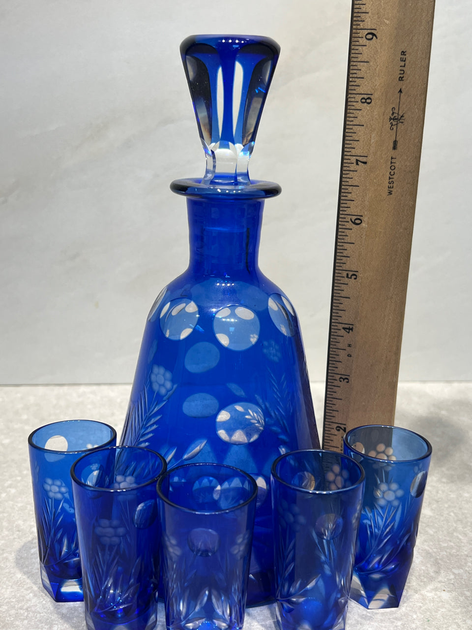 Bohemian Cut to Clear Decanter and Glasses