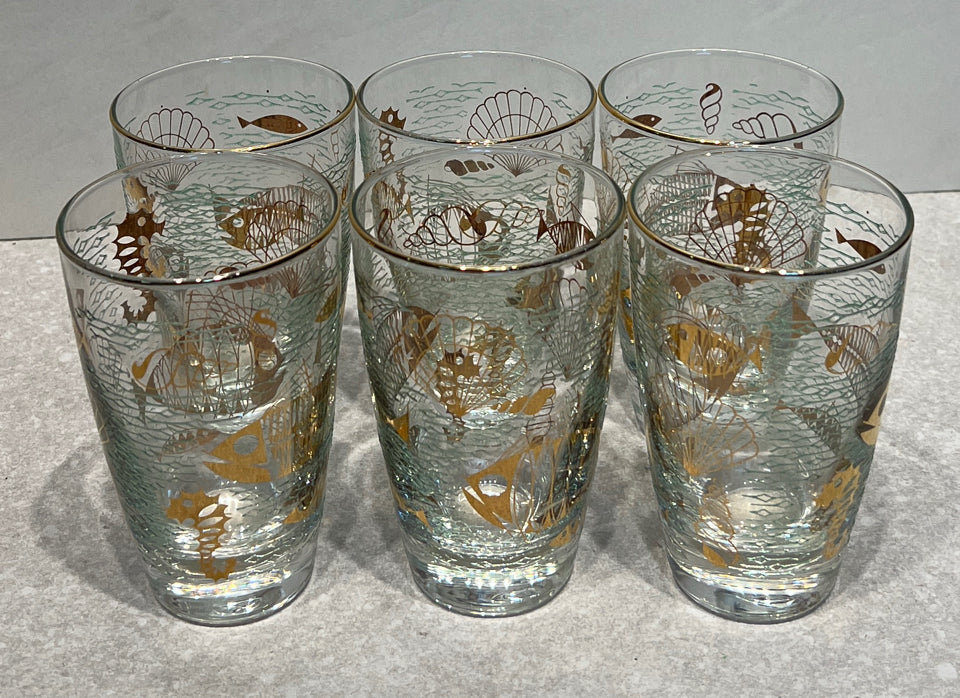 Set of 6 Vintage Glasses "Marine Life"
