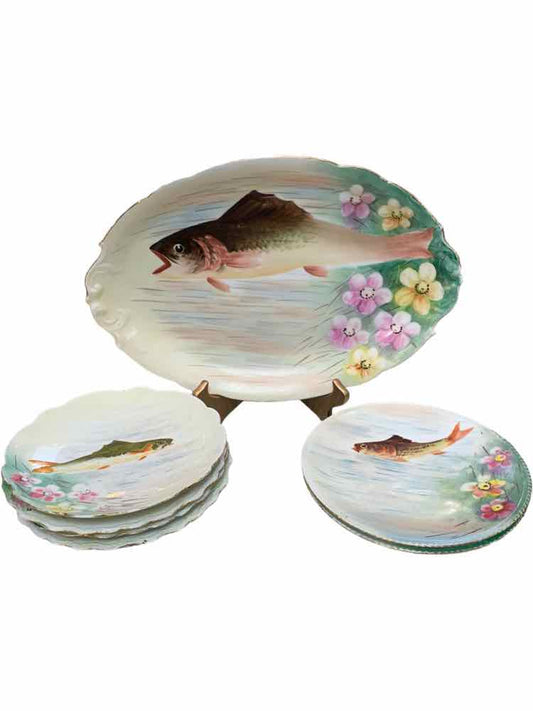 Limoges 7-Piece Fish Plate Set