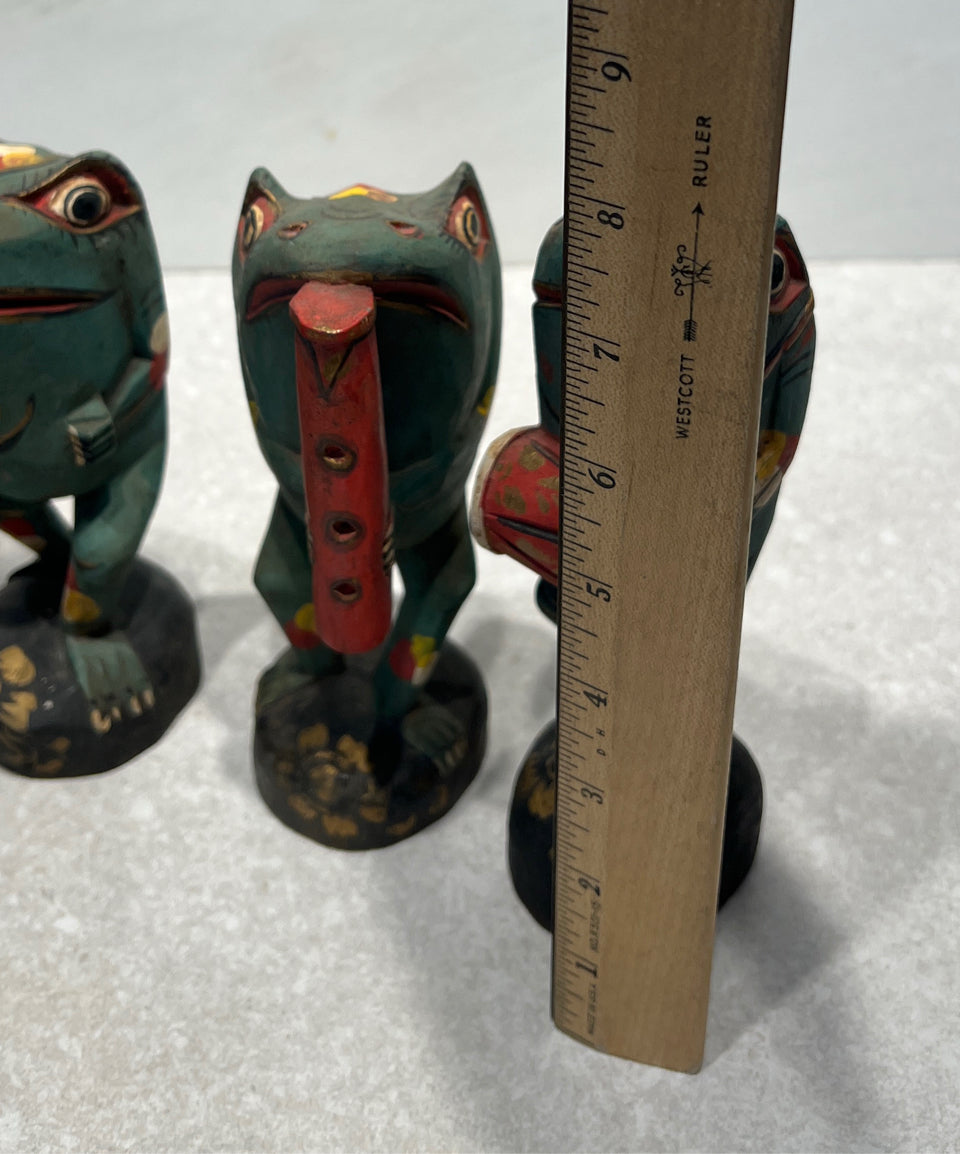 Set of Folk Art Frog Band Figurines