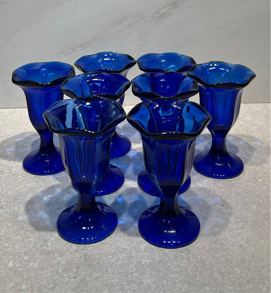 Set of 8 Blue Ice Cream Glasses
