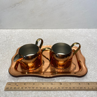 Copper Sugar, Creamer, and Tray