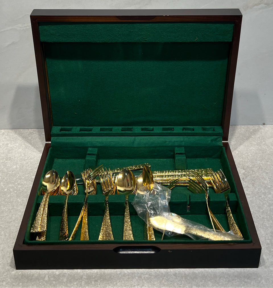 Gold Color Silverware in Case