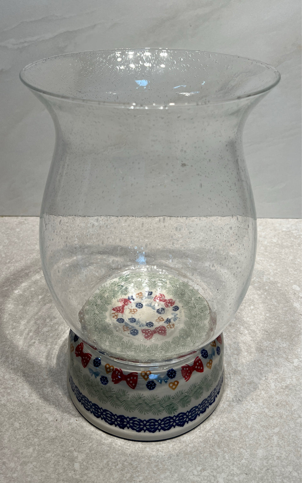 Polish Pottery Large Hurricane Lamp