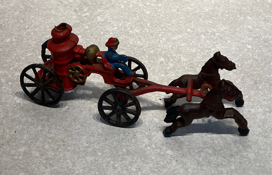Cast Iron Horse-Drawn Fire Pumper Wagon