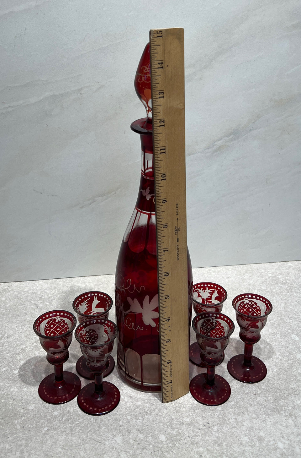 Bohemian Decanter & 6 Glasses