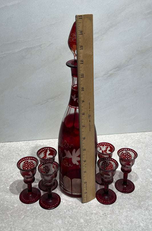 Bohemian Decanter & 6 Glasses