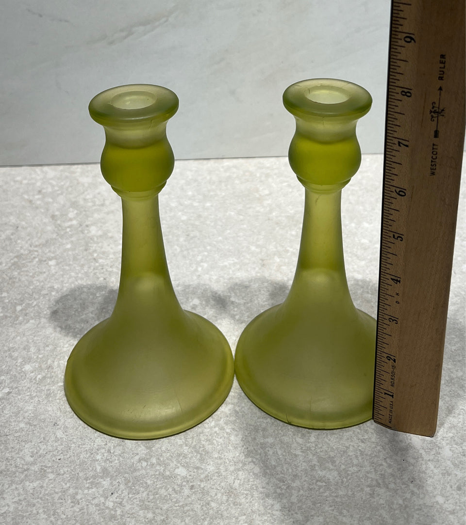 Pair of  Tiffin Uranium Candleholders