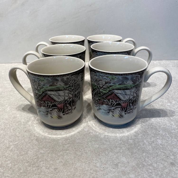 Set of 6 Friendly Village Mugs