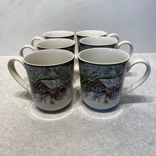 Set of 6 Friendly Village Mugs