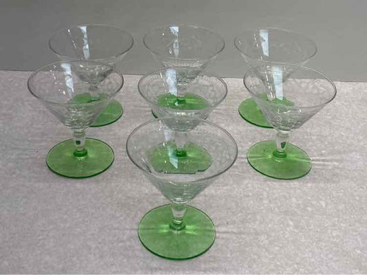 Set of 7 Uranium Glass Desserts