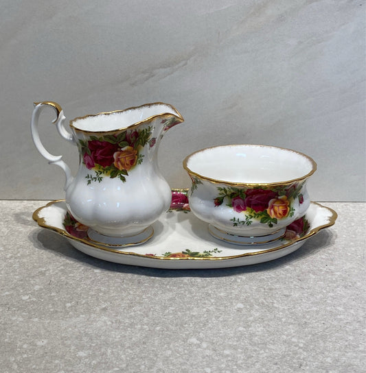 Royal Albert Sugar, Creamer, & Tray