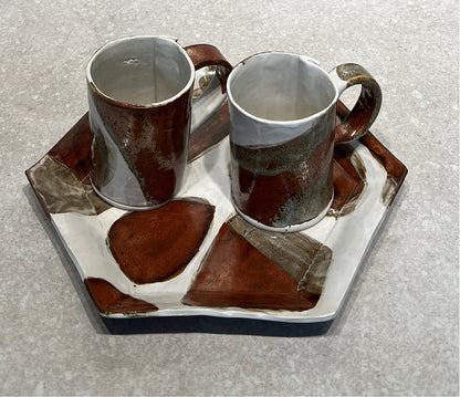 Set of 2 Pottery Mugs and Plates