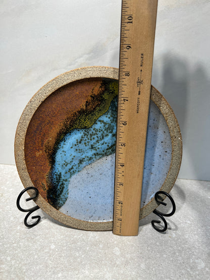 Signed Pottery Plate on Stand