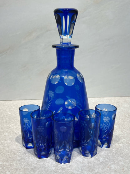 Bohemian Cut to Clear Decanter and Glasses