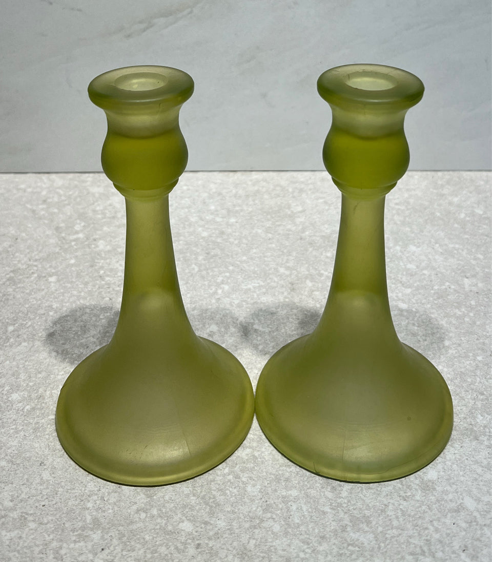 Pair of  Tiffin Uranium Candleholders