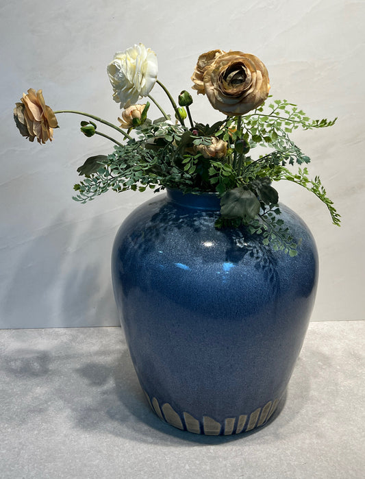Blue Vase With Artifical Decor