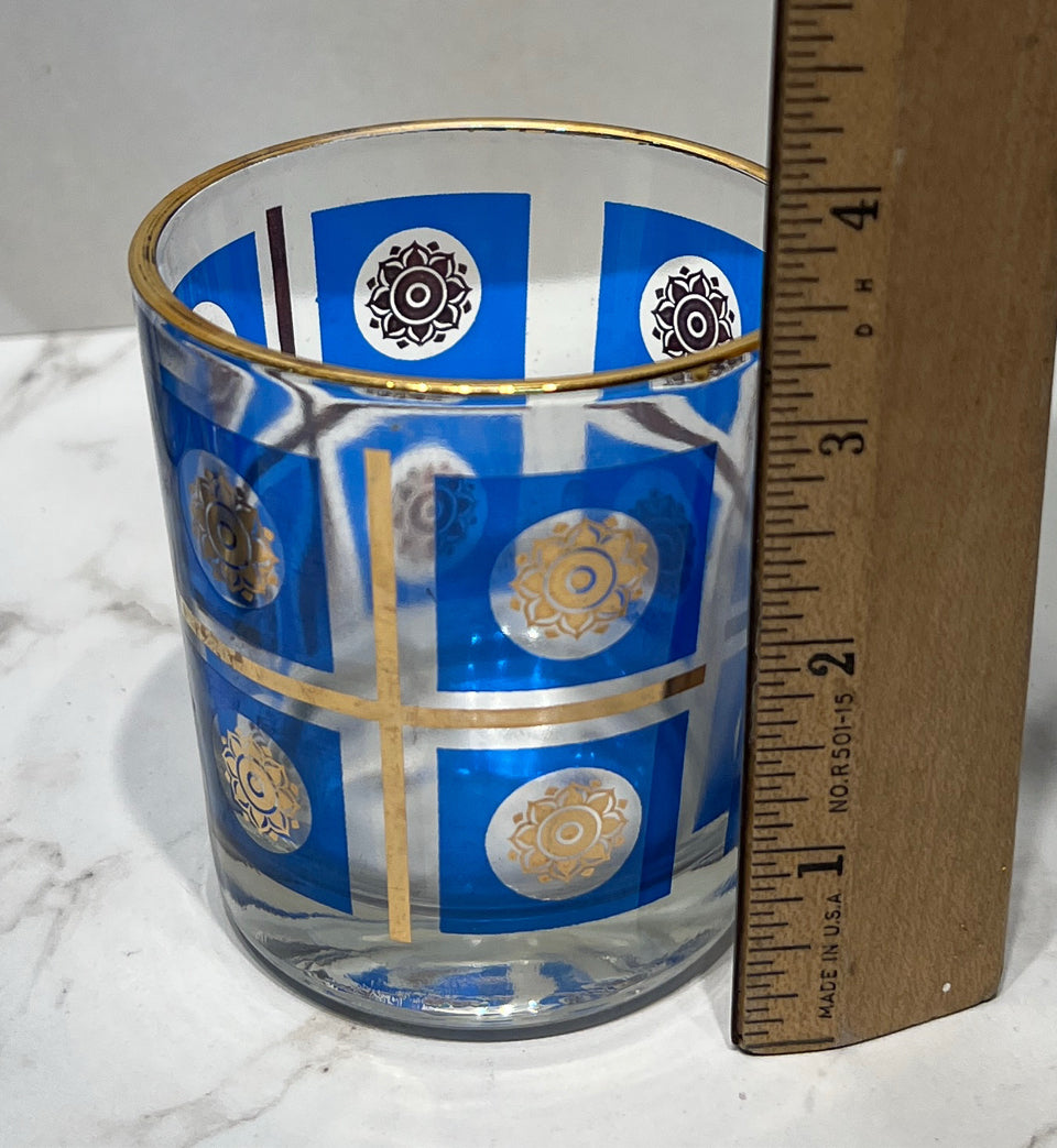 Set of 5 Gold Medallion Lowball Glasses