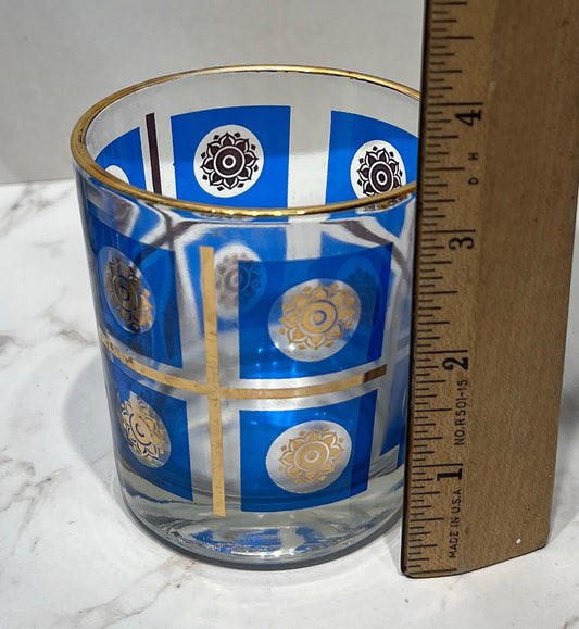 Set of 5 Gold Medallion Lowball Glasses