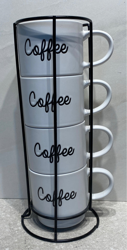 Set of 4 Coffee Cups on Stand