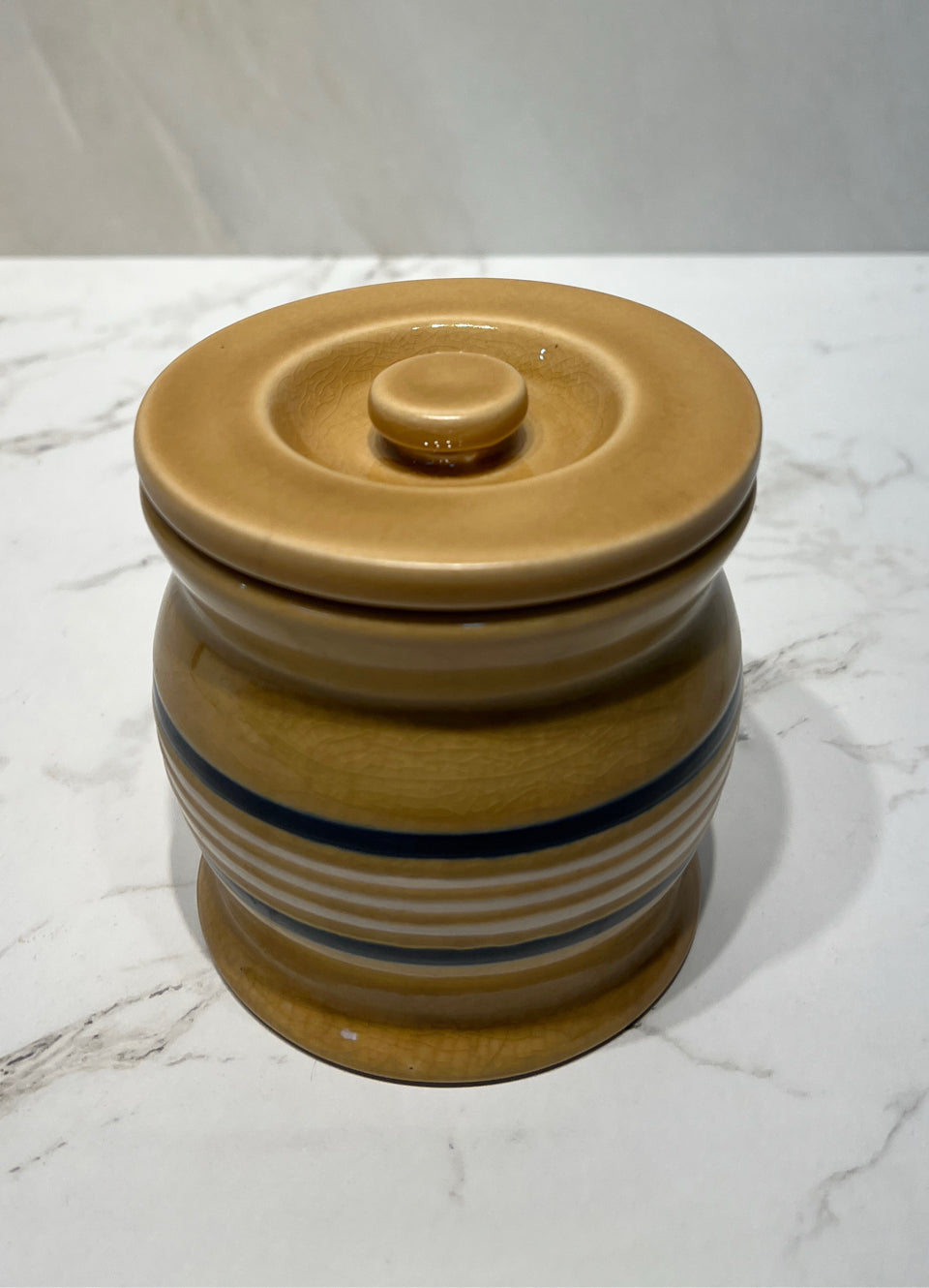 Covered Yellowware Crock