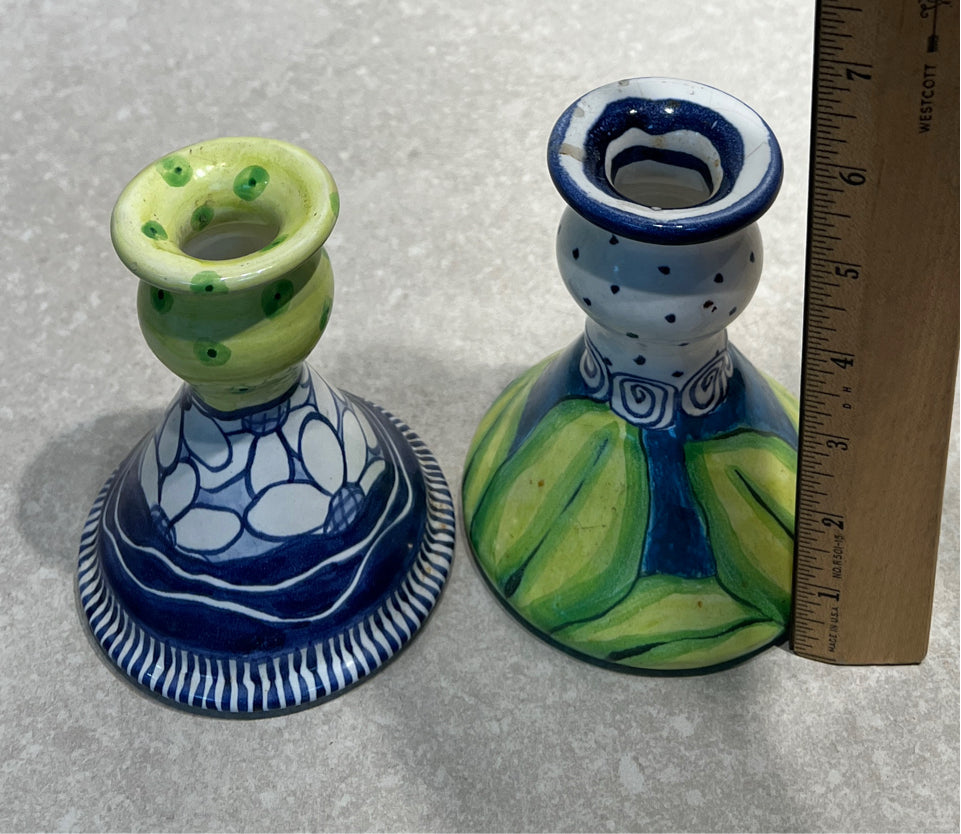 Pair of Pottery Candleholders