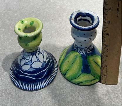 Pair of Pottery Candleholders