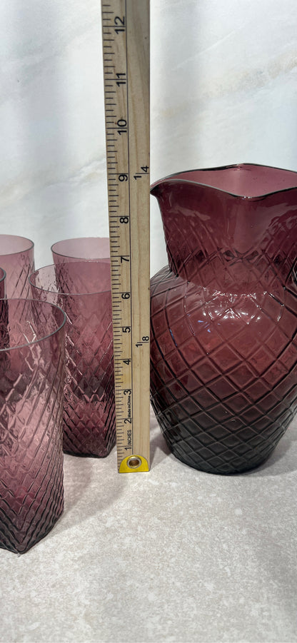 Amethyst Pitcher and 5 Glasses
