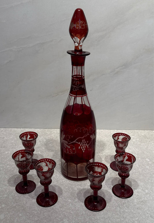 Bohemian Decanter and 6 Glasses