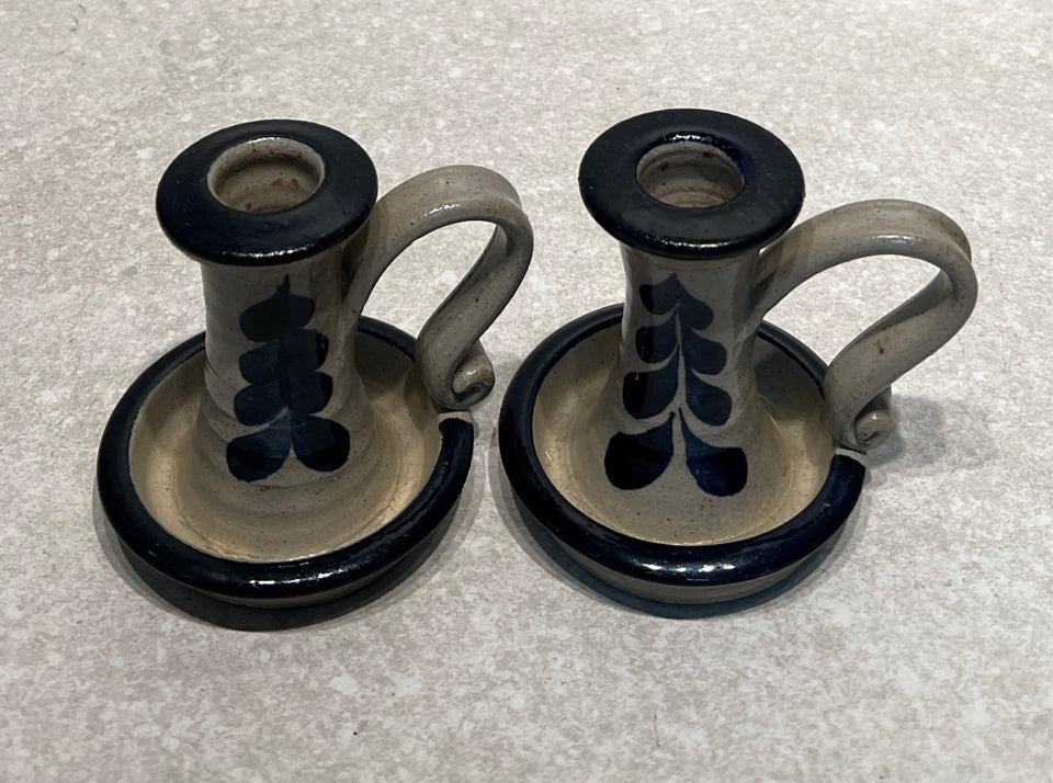Pair of Pottery Candleholders