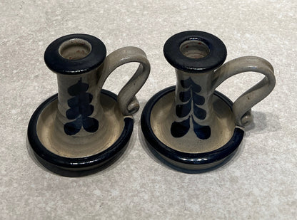 Pair of Pottery Candleholders