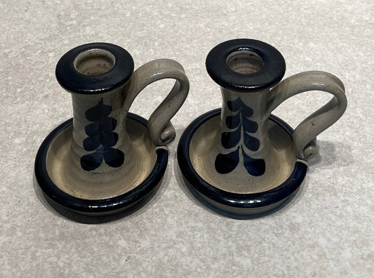 Pair of Pottery Candleholders