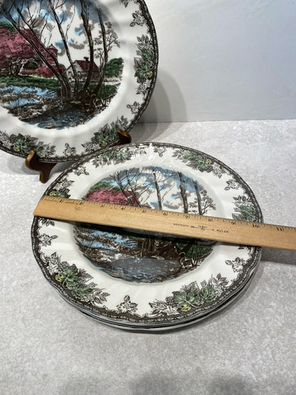 Set of 4 Friendly Village Dinner Plates
