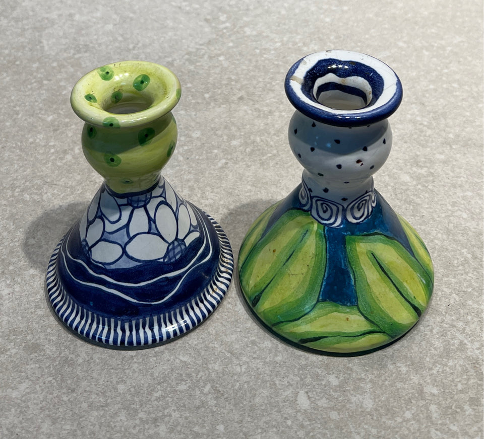 Pair of Pottery Candleholders