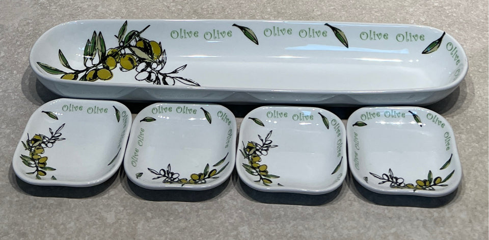 Olive Tray and 4 Plates