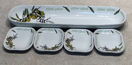 Olive Tray and 4 Plates