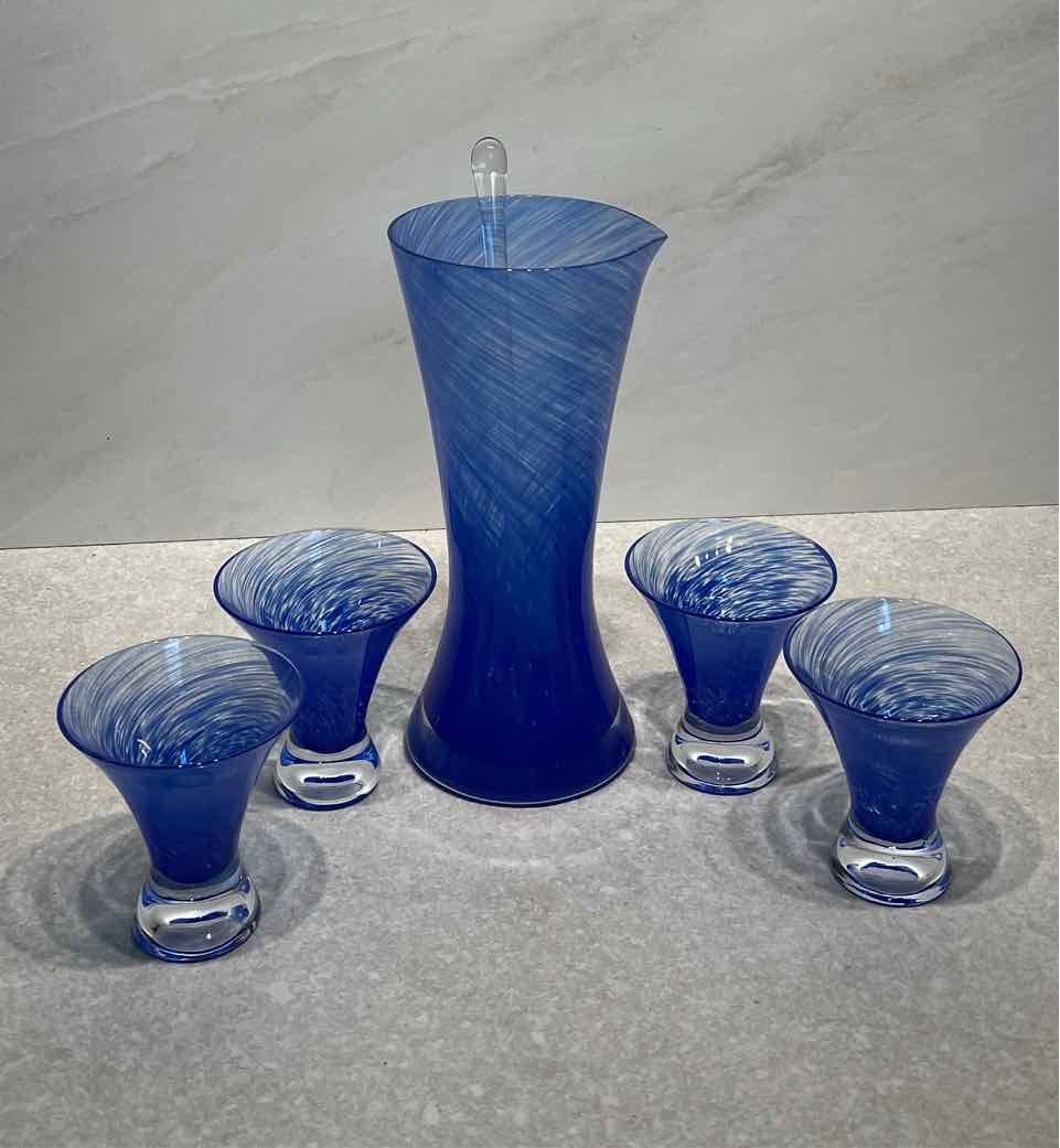 Blue Decanter Set With 4 Glasses