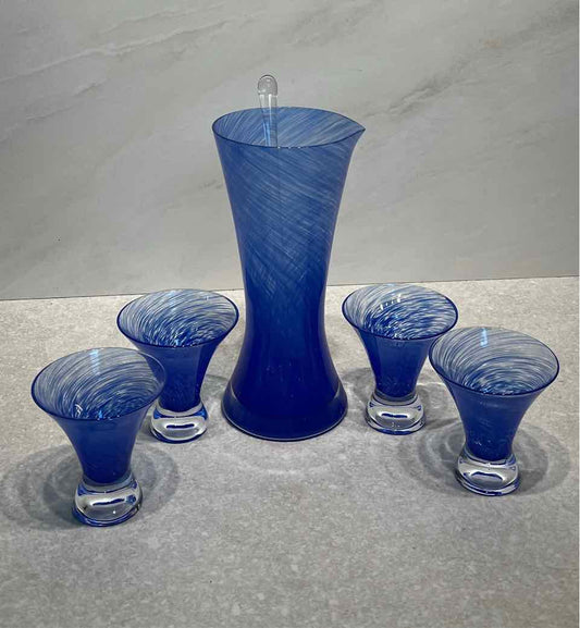 Blue Decanter Set With 4 Glasses
