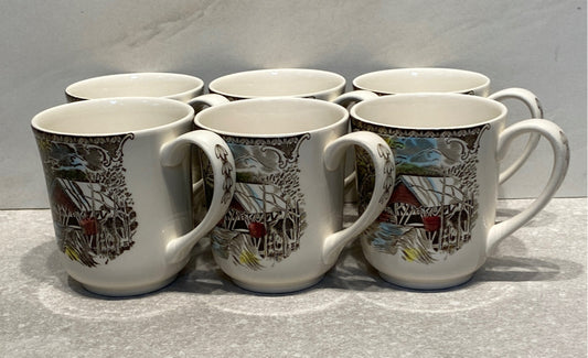Set of 6 Friendly Village Mugs