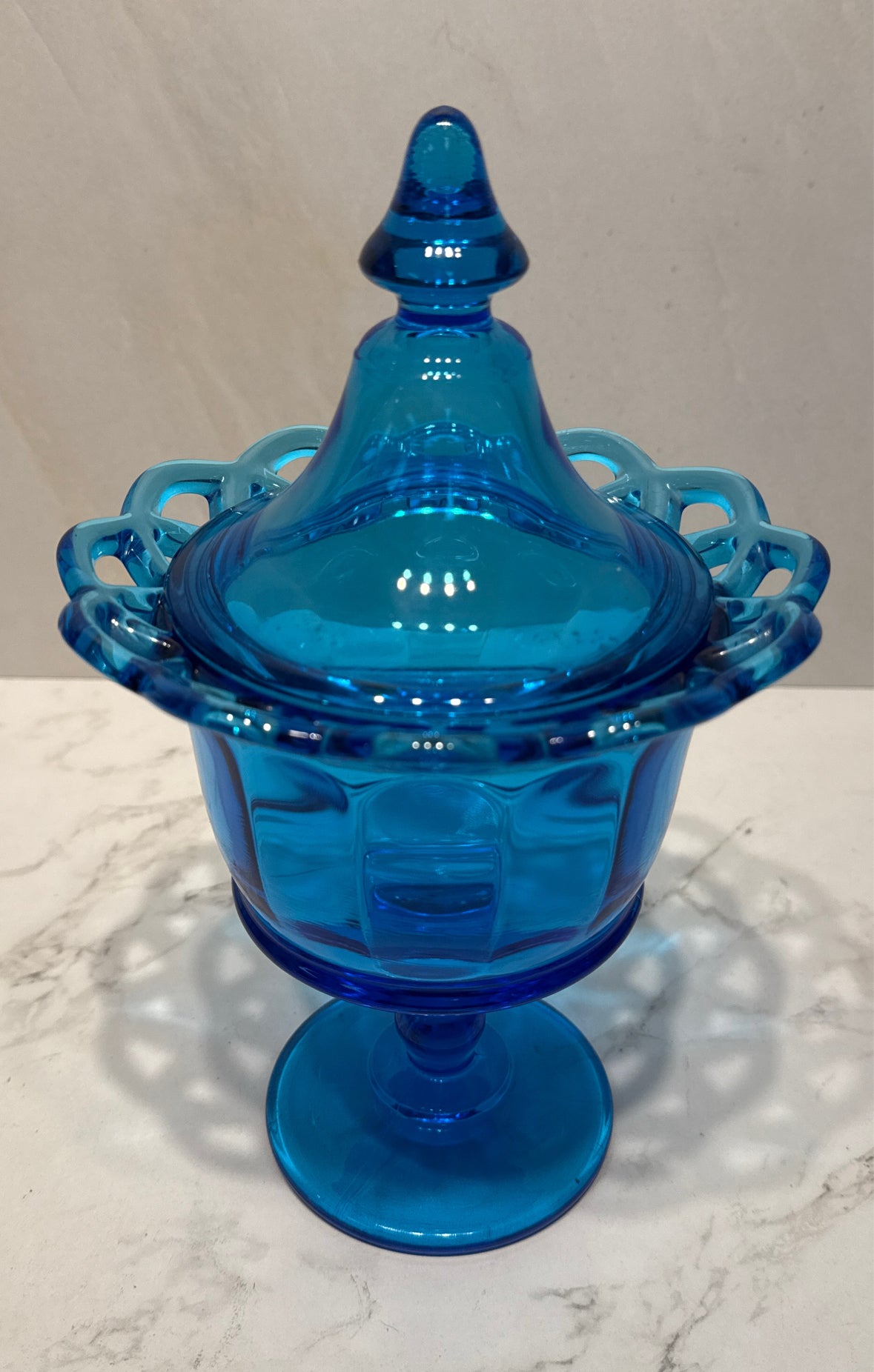 Covered Blue Candy Dish