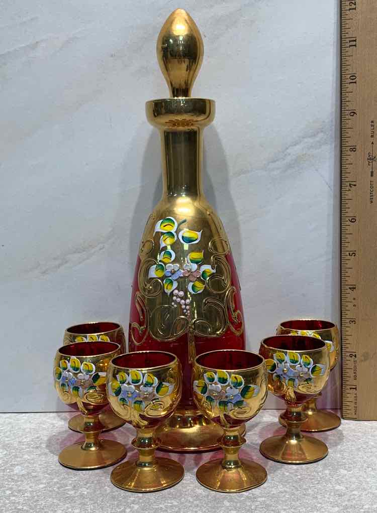 Murano Decanter and 6 Glasses