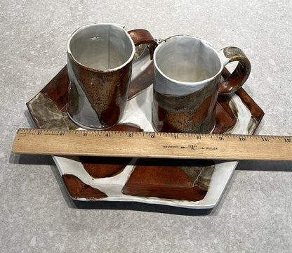 Set of 2 Pottery Mugs and Plates