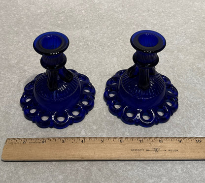 Set of 2 Blue Candleholders
